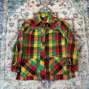 Vintage 60s 70s Colour Blocked Textured Button-up Shirt Medium